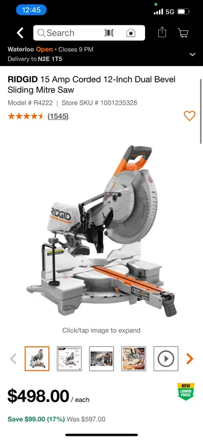 RIDGID 15 Amp Corded 12-Inch Dual Bevel Sliding Mitre Saw, View more