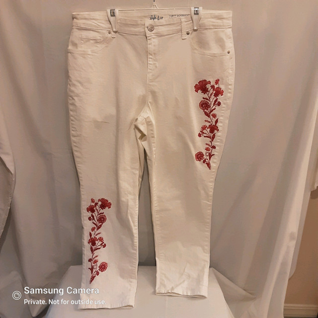 Women's Style & Co white cotton pants w/red embroidered flowers in Women's - Bottoms in Calgary - Image 2