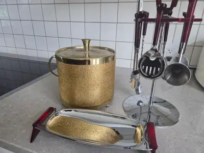 Vintage Mid-Century Barware Set – Ice Bucket, Serving Tray & Bar, View more
