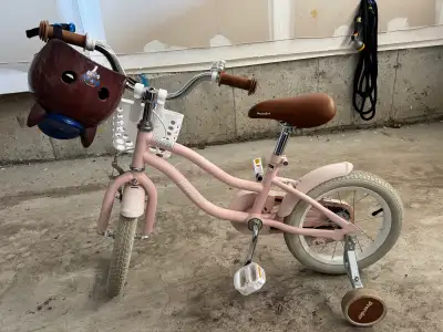 Kids bike with training wheels and helmet, View more
