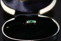 3 set Natural Emerald and diamond gold ring