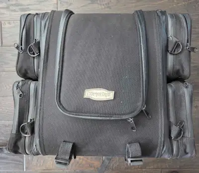 Luggage for sissy bar or back seat, in very good condition. All sealed zippers work, comes with rain...