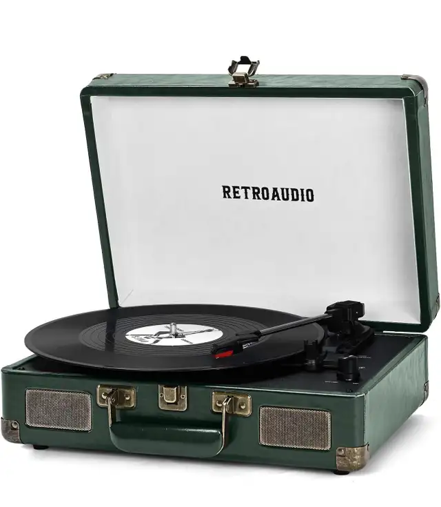Vinyl Record Player 3 Speed Bluetooth Portable Suitcase Belt-Dri