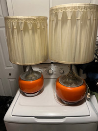 Vintage pair of orange lamps 