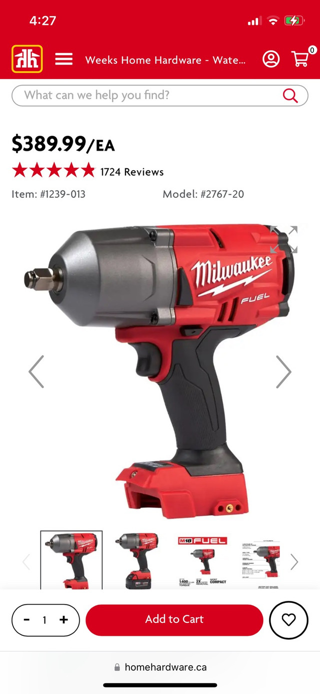 M18 Fuel 18V 1/2" Lithium-ion Cordless High Torque Impact Wrench in Power Tools in Mississauga / Peel Region