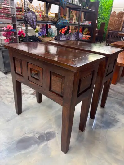 ✅ 2 Tables nuit hautes acacia massif, 2 grandes tables de chevet, View more