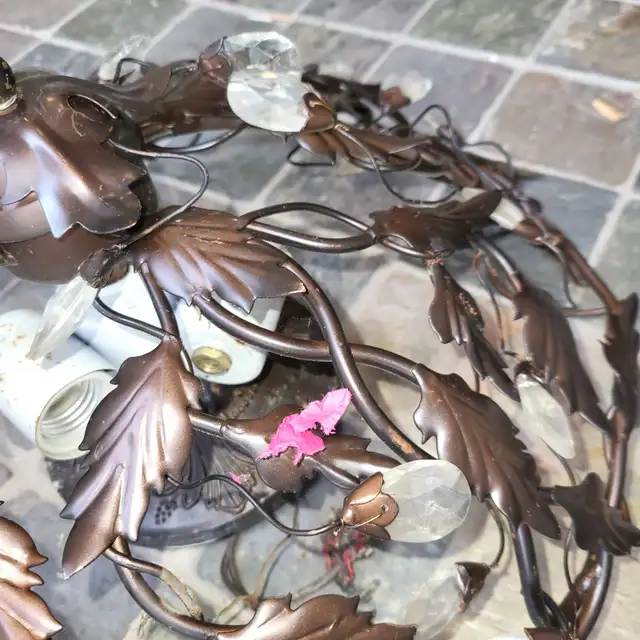 Vintage Tole Chandelier + Light Set - All Black, Frosted Crystal in Indoor Lighting & Fans in Markham / York Region - Image 10