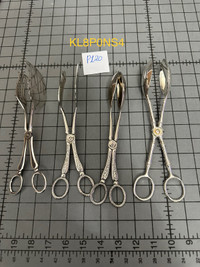 Vintage silver plated 4 salad Tongs for $79 . Needed polishing ,