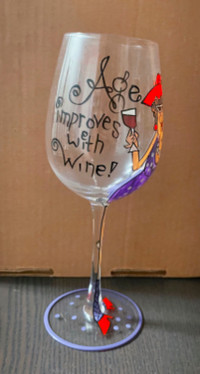 'Age improves with wine' wine glass