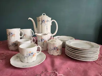 Coffee service for 8. Rosenthal "Classic Rose" China. Set includes: Coffee Pot, Cream and Sugar, 8 e...