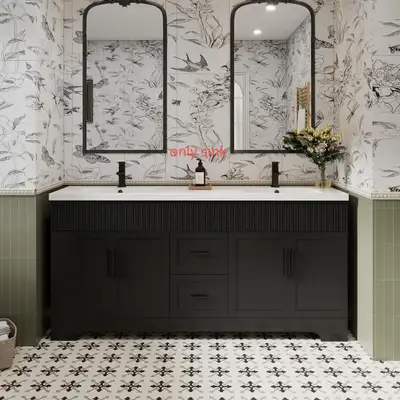 75” Brand New - Solid surface composite double sink vanity top, View more