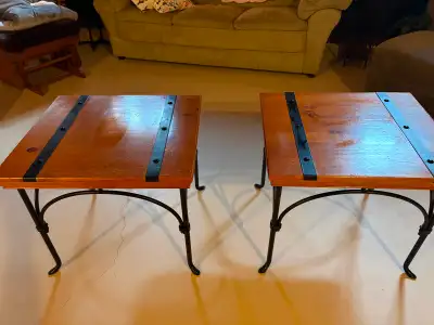 Unique wood and metal end tables, View more