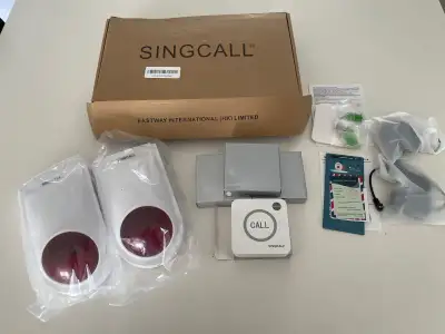 Singcall Strobe Siren Alarm Button System for Store/Home Care etc- 2 Flashing Sirens, 4 Emergency Bu...