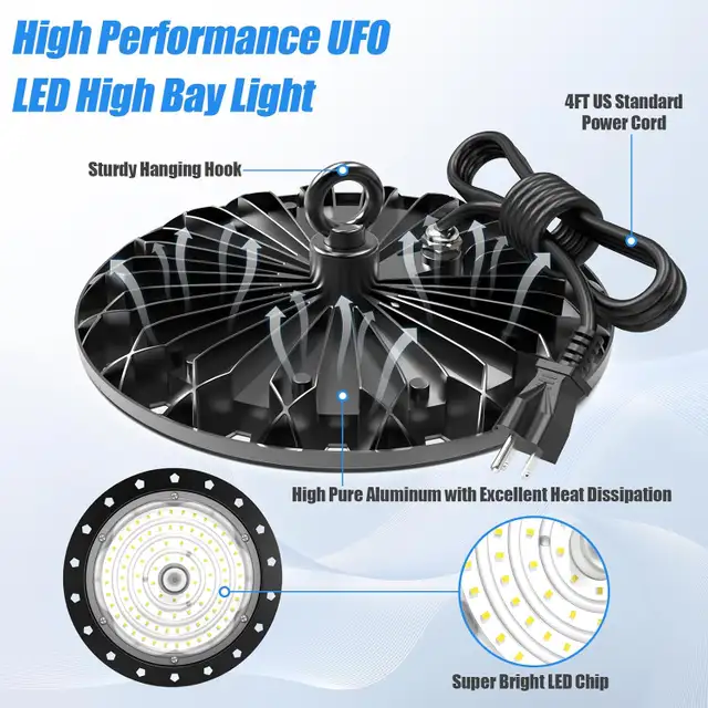4-Pack 200W UFO LED High Bay Lights – 20,000LM, 6000K Daylight, in Indoor Lighting & Fans in Oakville / Halton Region - Image 4