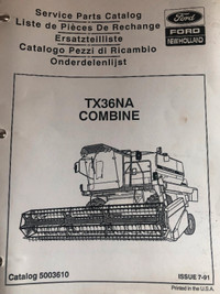 New Holland TX36 Combine PARTS CATALOG / Manual