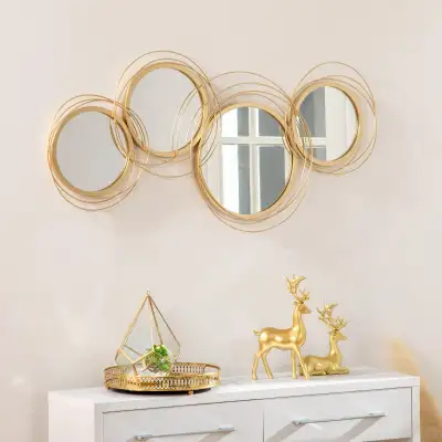 Metal Wall Art Gold Frame Circle Bathroom Mirror Decor, View more