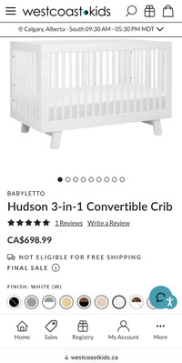 NEVER USED Babyletto Convertible Hudson Crib and Mattress