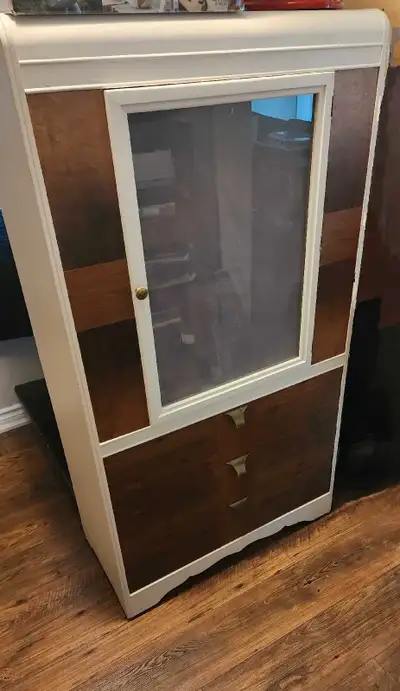 Beautiful refinished armoire with frosted glass. Bathroom storage, chinaware hutch unit... Measureme...