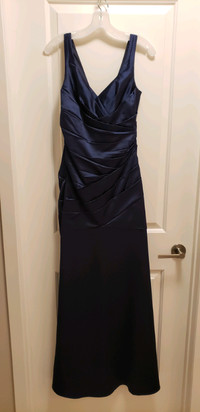 Navy Blue Satin Dress Size 6 David's Bridal