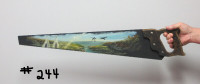 #244    Oil Painting on a Handsaw -  Geese & Teepee Tepee Tipi