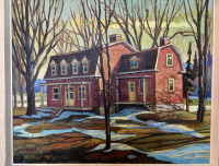 LARGE MARCEL FECTEAU RED HOUSE OIL ON CANVAS PAINTING  24x20