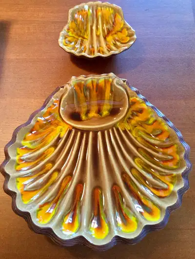 2 PLATS CENTRES DE TABLE DÉCORATIFS VINTAGE RÉTRO COQUILLAGES, View more