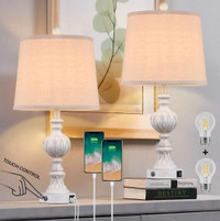 2 Wooden Lamps for Living Room Set, 3-Way Dimmable Nightstand