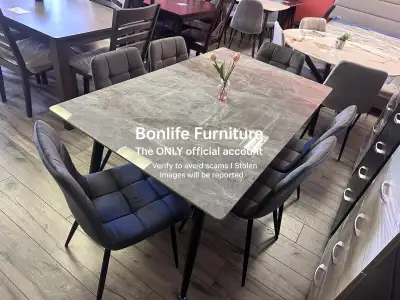 7pc grey marble stone dining set on sale , View more