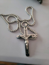 Large Steel Jesus Christ Crucifix Pendant Necklace for Men 


