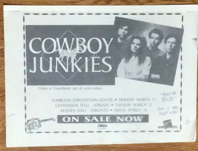 Cowboy Junkies Artwork for printing of Promo Poster-1990, View more
