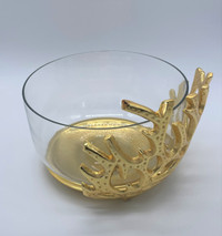 Luxury Glass Bowl with Gold Branch Design set of 2