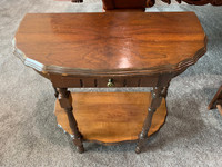 Antique Half Oval Wooden Side Table 2-Tiered with Drawer