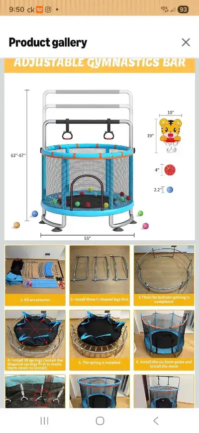 60" Trampoline with adjustable bar , View more