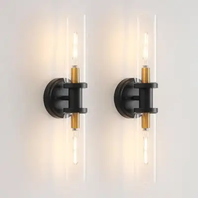 Wall Sconce Black and Brass Gold Wall Sconces Set of 2 with Clea, View more