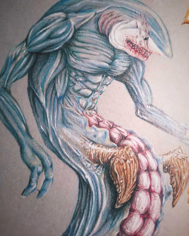 "Shark Creature" Original Artwork 9x12 in Arts & Collectibles in Markham / York Region - Image 2