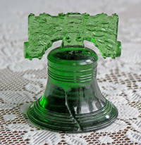 Bicentenial Liberty Bell Green Glass Paperweight (1776-1976)