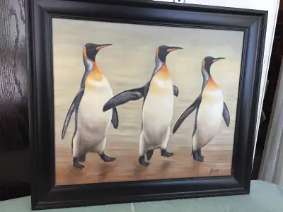 Original King Penguin Trio Realism Acrylic Painting, View more