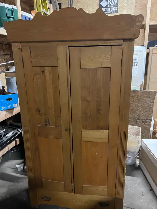 Antique Wooden Wardrobe - with Clothing Rod, 3 Shelves, 1 drawer in Dressers & Wardrobes in Kitchener / Waterloo - Image 2