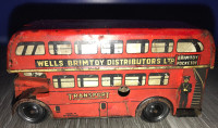 Vintage Tin Litho Key Wind Wells Brimtoy Double Decker Bus Toy