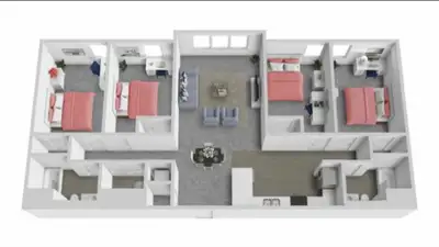 This is a Centre 4-bedroom Foundry Lofts apartment for Brock University and Niagara College students...