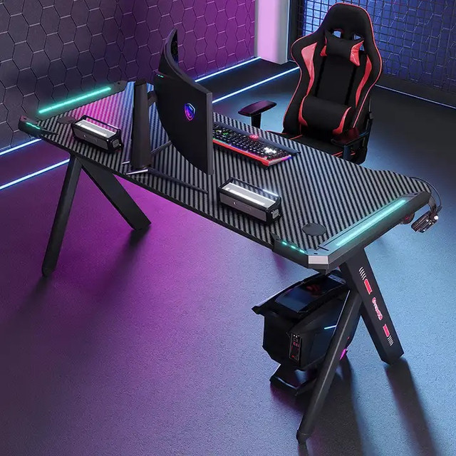 Gaming Desk, Cool RGB LED,K Shaped Table, Workstation, Cup Holde in Desks in Kitchener / Waterloo - Image 4