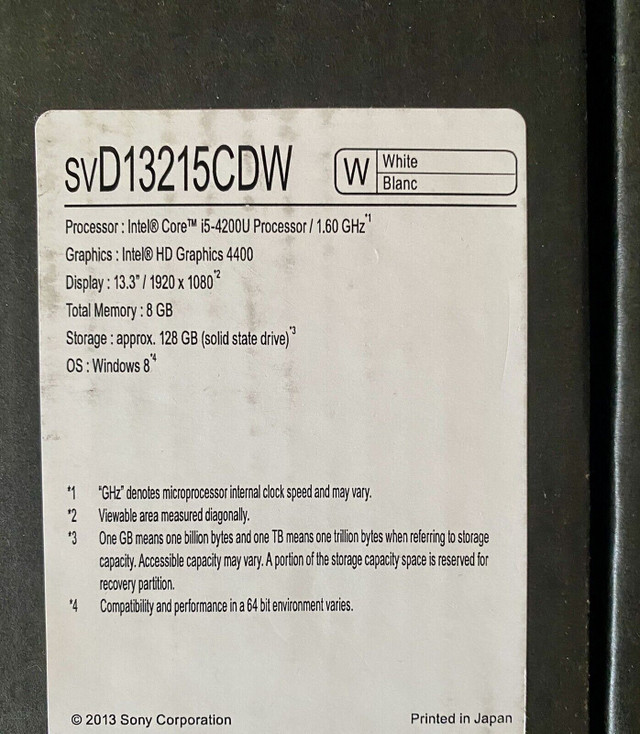 Sony Vaio Duo 13 (for parts only - not working) in Other in City of Toronto