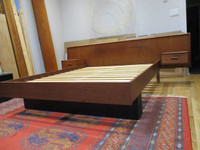 Double, MCM Solid Teak Bed Frame with floating tables