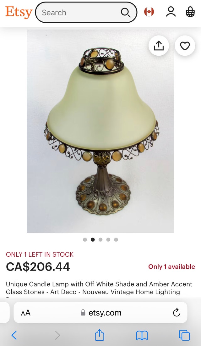 Vintage Partylite PARIS RETRO Tea Light Candle/firm Lamp w/Shade Arts