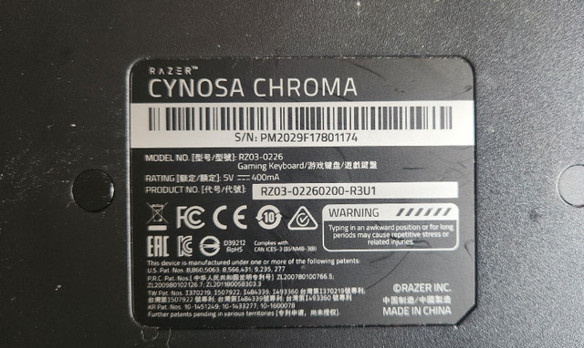 Razer Cynosa Chroma Gaming Keyboard in Mice, Keyboards & Webcams in Windsor Region - Image 3