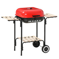 Charcoal BBQ Grill Rolling Barbecue Trolley Smoker with Wheels, 