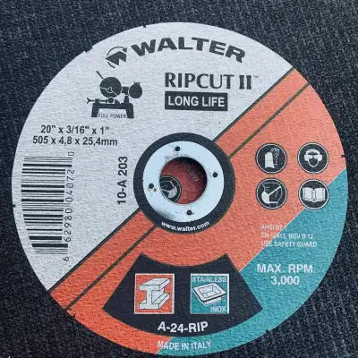 20"X 3/16 X 1" RIPCUT LONG LIFE CUTOFF WHEELSAS PICTURED, View more