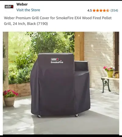 brand new Weber Premium Grill Cover for SmokeFire EX4 Wood Fired Pellet Grill, 24 Inch, Black (7190)