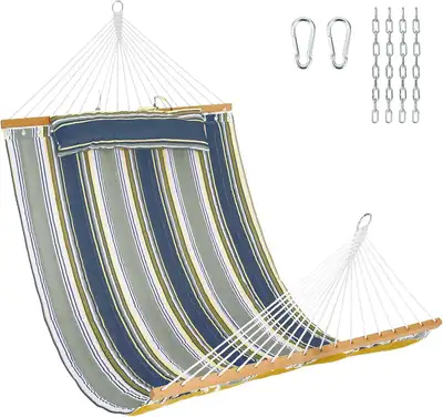 NEW Double Size Hammock, 2 Person Cotton Canvas w Wood Spreader, View more