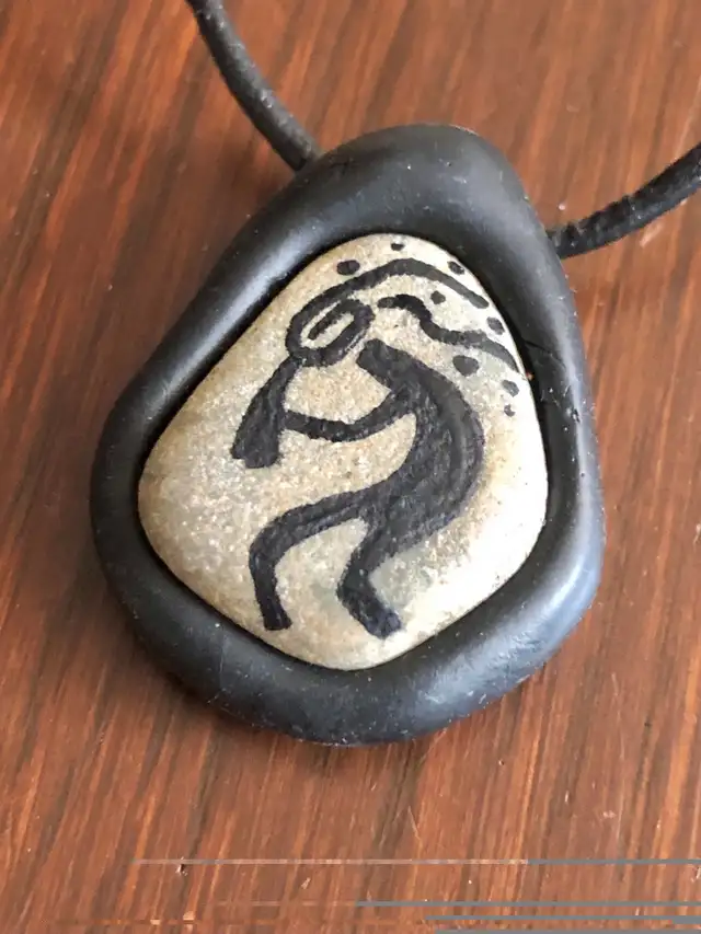Vintage Stone Pendant Hand Drawn Kokopelli Handmade Necklace  in Arts & Collectibles in Calgary - Image 5